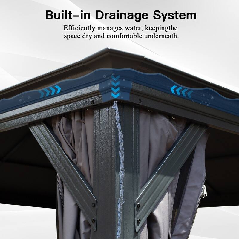 Domi 10x14FT Resin Hardtop Gazebo with Drainage Gutter, 2025 Upgraded Outdoor Metal Gazebo Canopy with Double Roof
