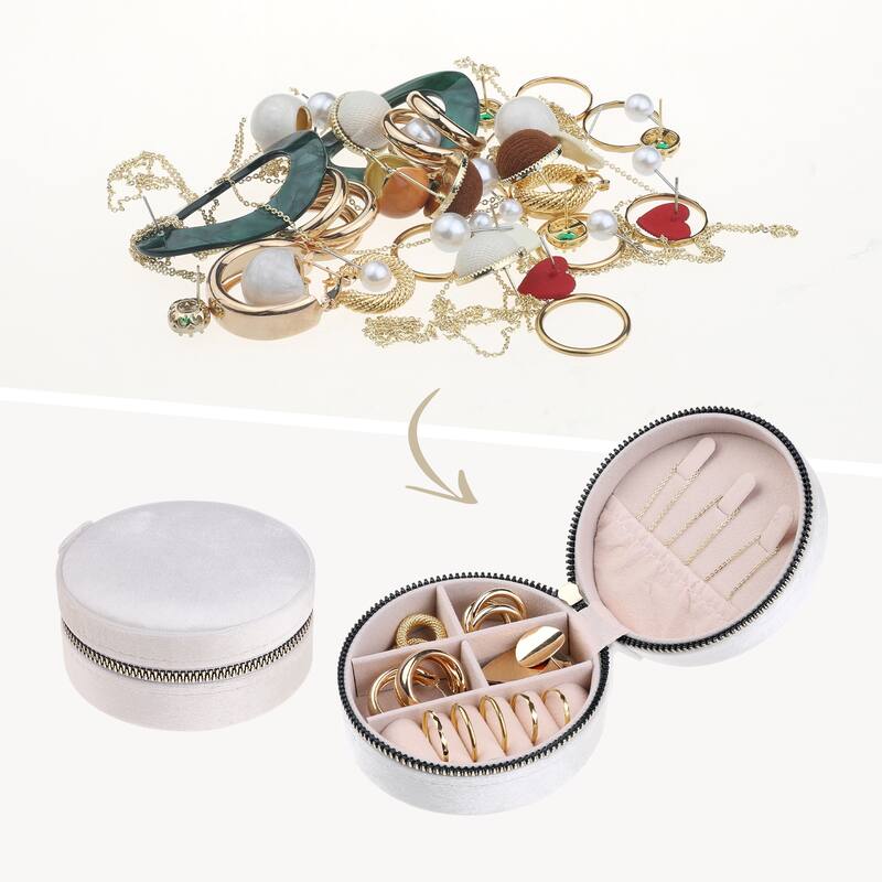 Travel Jewelry Box for Women, Teen Girl Gifts, Small Portable Plush Velvet Jewelry Organizer Case Storage Display Holder