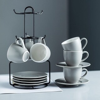 Ceramic Espresso Cups and Saucers Set with Metal Rack,Set of 6 - Bed ...