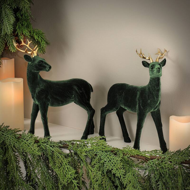 10-11" Resin Flocked Deer Set of 2