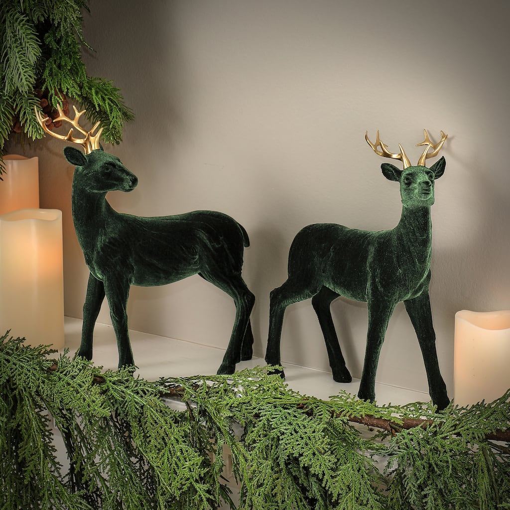 10-11" Resin Flocked Deer Set of 2