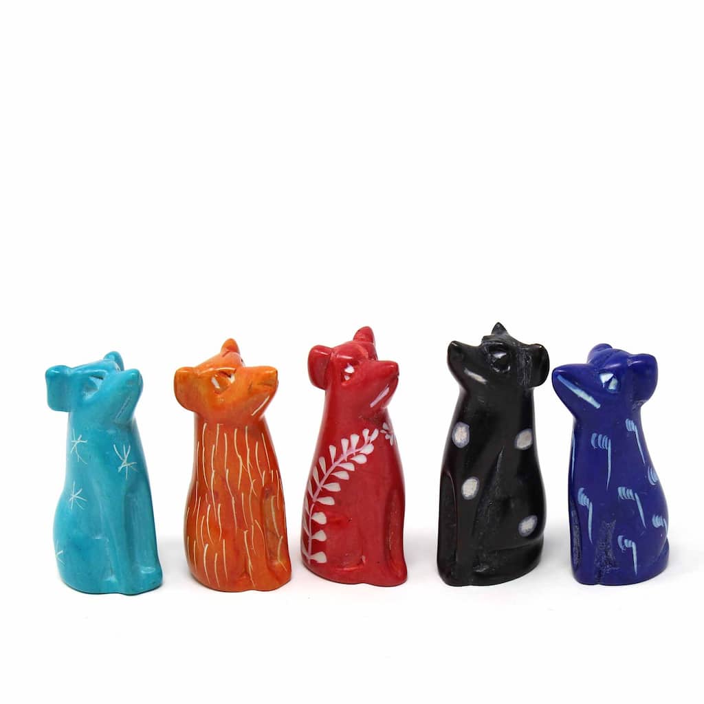 Tiny Dogs Soapstone Sculptures - Assorted Pack of 5 Colors
