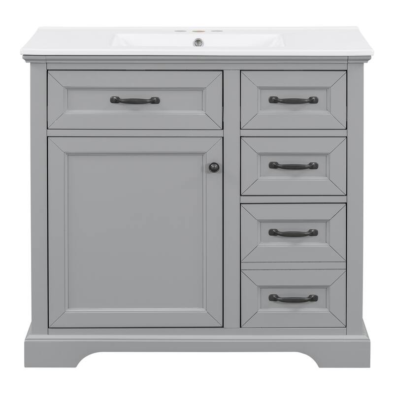 Roomfitters 36" Bathroom Vanity with Ceramic Sink, 2 Tip-out Drawers and Smart Storage Organizer
