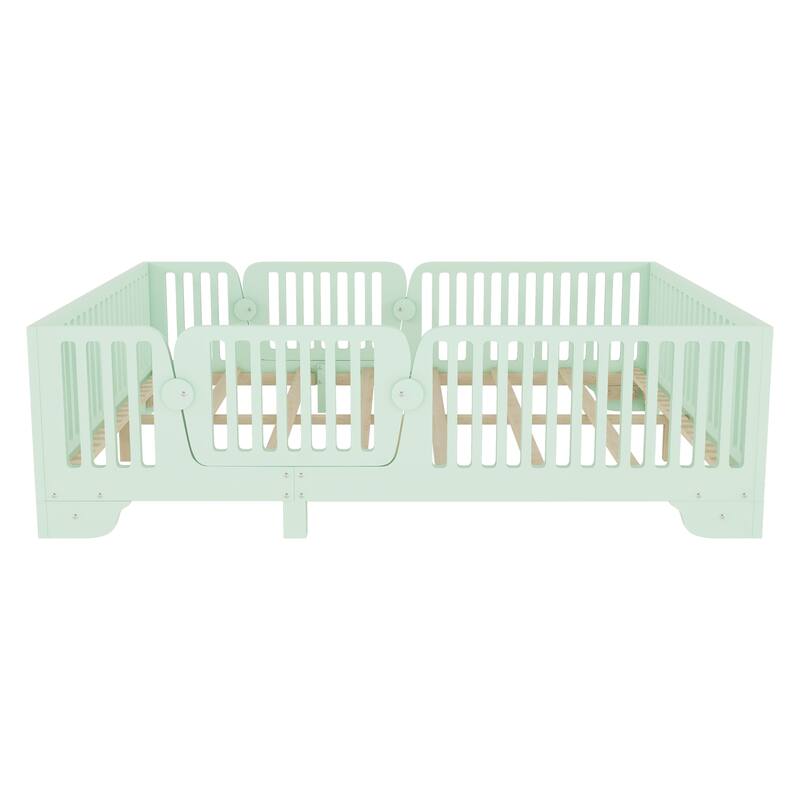 Kids Floor Bed with Safety Fence and Removable Door for Boys Girls