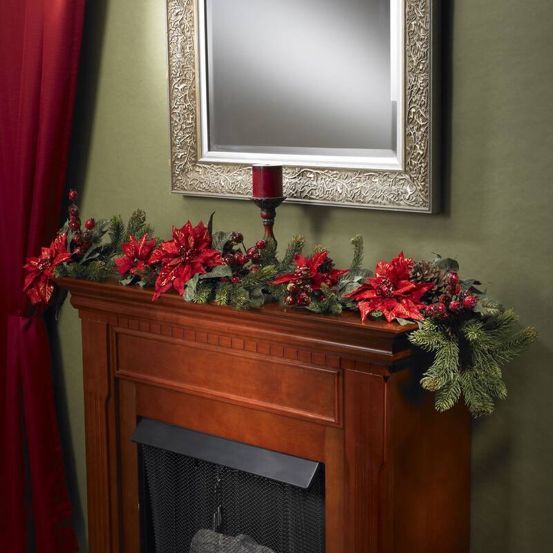 Holiday Garland 60 Inch, Festive Greenery with Red Leaves & Berries, Christmas Decor for Home