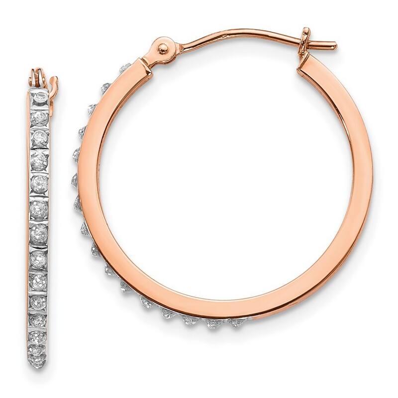 Curata 14k Rose Gold Polished Diamond Fascination Round Hinged Hoop Earrings - 25x22mm Wide 2mm Thick