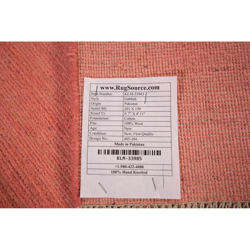 Pink Modern Gabbeh Oriental Area Rug Handmade Wool Carpet - 4'11" x 6'7"