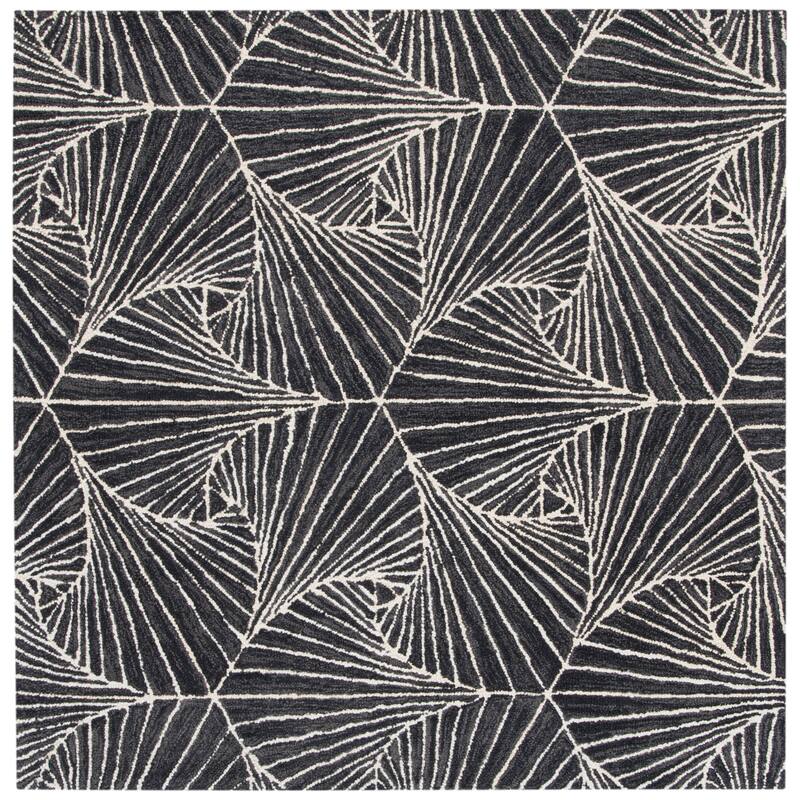 SAFAVIEH Handmade Micro-Loop Sirine Modern Wool Rug - 5' Square - Charcoal/Ivory