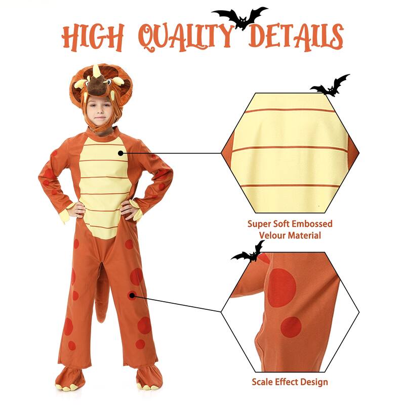 Halloween Dinosaur Costume Triceratops Dress Up Deluxe Triceratops Costume Orange for Kids,S