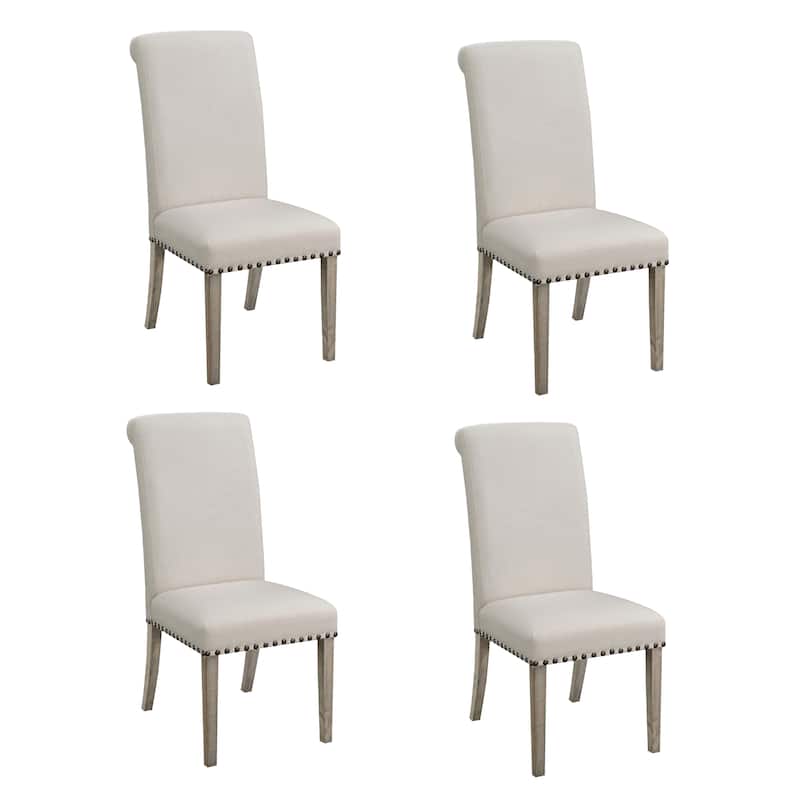Allan Beige and Pine Upholstered Parsons Dining Chairs (Set of 4)