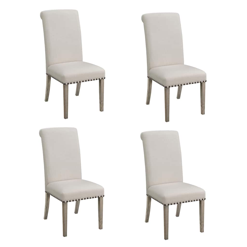 Allan Beige and Pine Upholstered Parsons Dining Chairs (Set of 4)