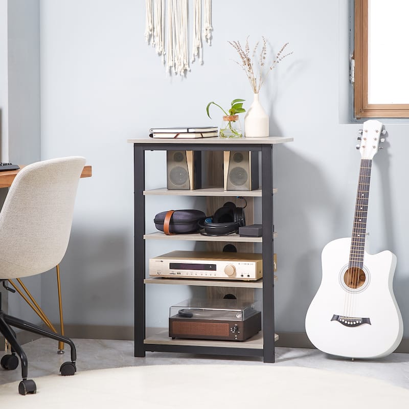 AV Media TV Stand, Corner Audio Tower with Storage Shelves and Steel Frame