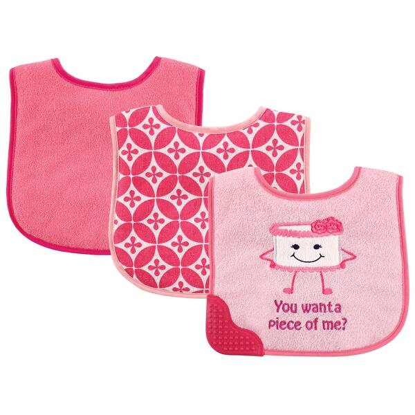 slide 1 of 1, Luvable Friends Baby Girl Feeder Bibs with Teether 3pk, Cake, One Size - Cake - One Size