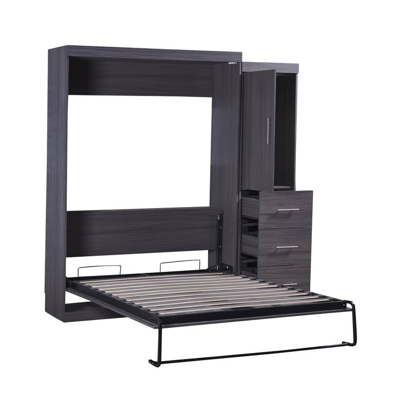 Roomfitters Full/Twin Murphy Bed with Wardrobe, Foldable Cabinet Design and Built-in Storage System, Gray