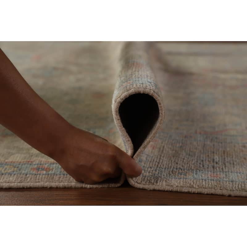 Hand Knotted Oriental 100% Wool Carpet Transitional All-Over Beige & Ivories Oushak Area Rug - 9' 3'' X 6' 2''