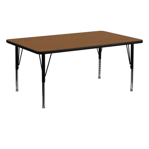 Offex 30"W x 72"L Rectangular Activity Table with 1.25" Thick High Pressure Oak Laminate Top & Height Adjustable Pre-School Leg