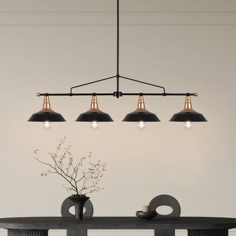 4/5-Light Industrial Linear Bowl-shaped Chandelier Lighting over Kitchen Table - 4-Light