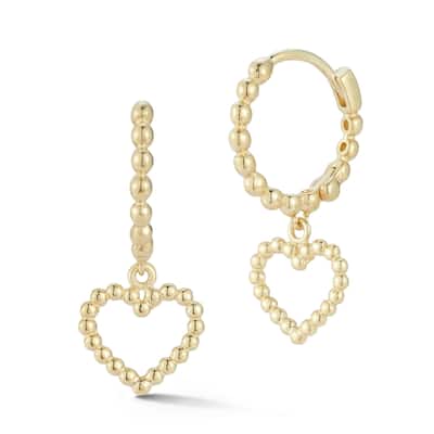 Soleil 14K Gold Heart Charm Huggie Earrings