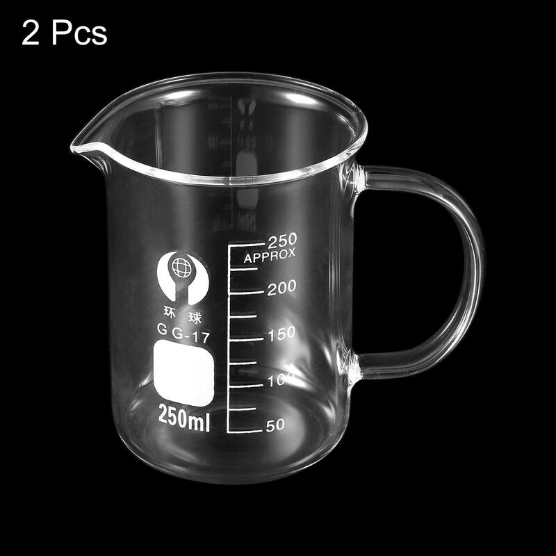 2Pcs 250ml Glass Beaker with Handle 3.3 Glass Graduated Measuring Cups - Clear
