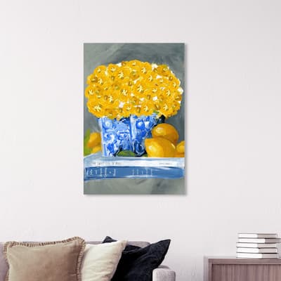 Wynwood Studio 'Cook Book Love' Floral and Botanical Wall Art Canvas Print Florals - Yellow, Blue