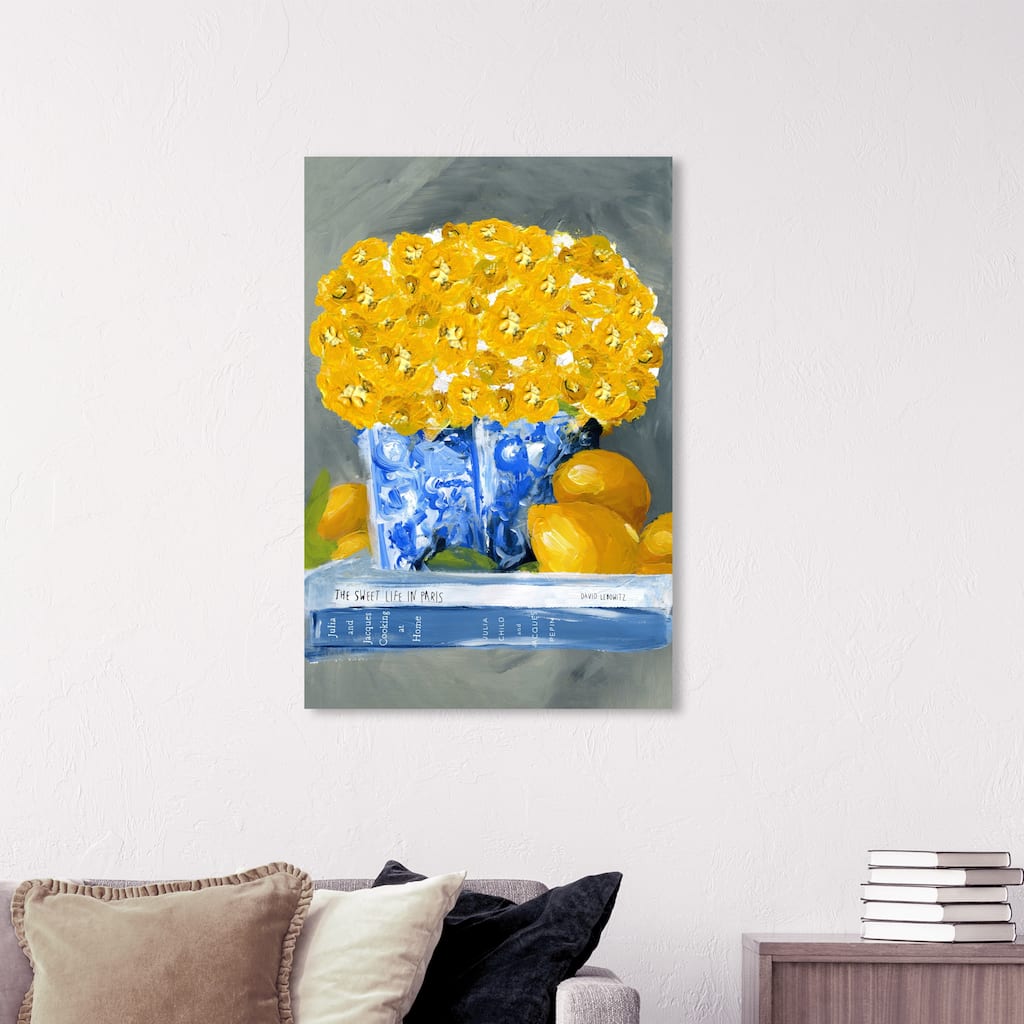 Wynwood Studio 'Cook Book Love' Floral and Botanical Wall Art Canvas Print Florals - Yellow, Blue