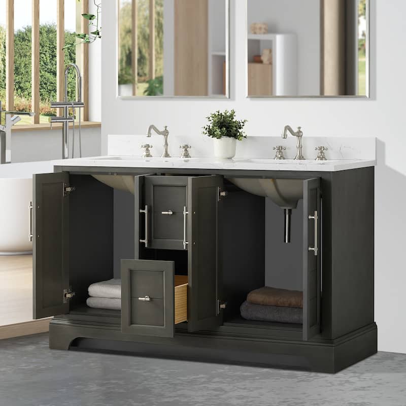 Vanity Art 54" Double Sink Bathroom Vanity with Top & Backsplash