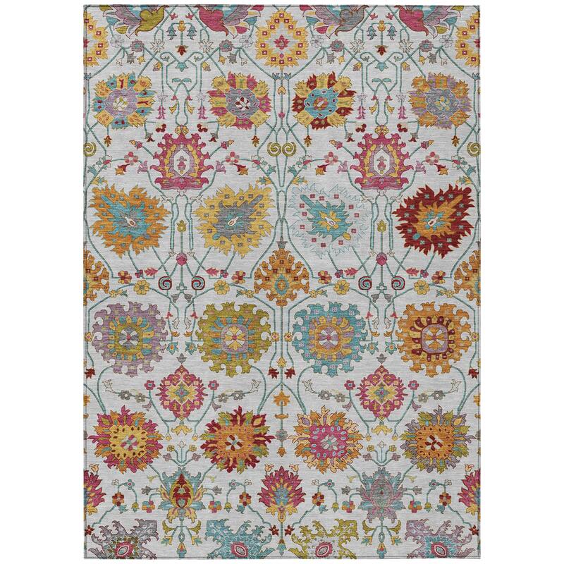 Machine Washable Indoor/ Outdoor Traditional Kashan Chantille Rug