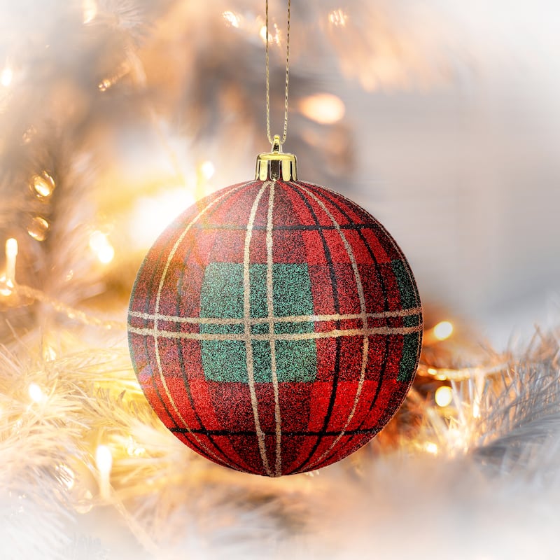 100mm Vp Glitter Plaid Ball Ornament Box of 3