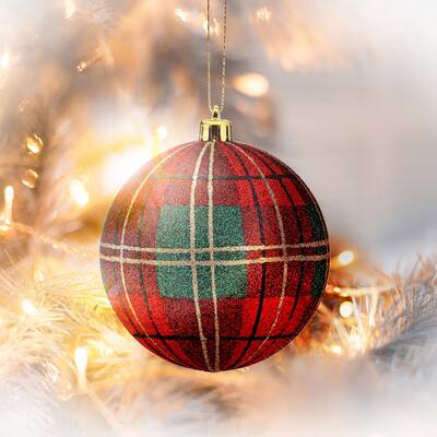 100mm Vp Glitter Plaid Ball Ornament Box of 3