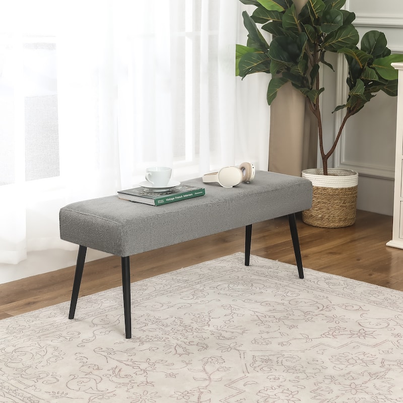 Adeco Modern End of Bed Bench Tufted Ottoman - Light Grey-polyester