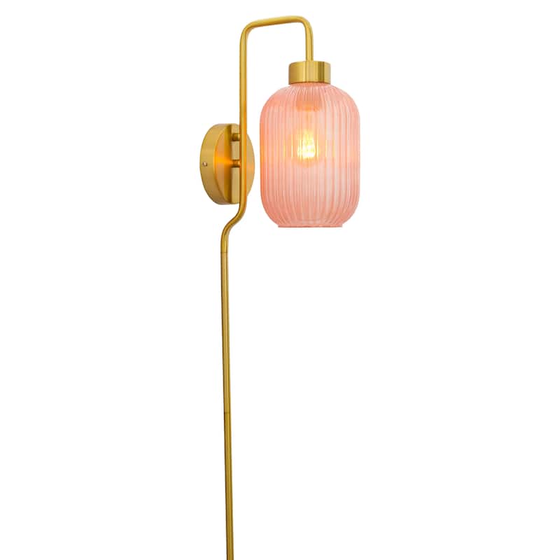 Adrienne River of Goods Pink Glass and Metal Retro Wall Sconce - 5.375" x 8.625" x 32.25" - 5.375" x 8.625" x 32.25" - Pink/Gold