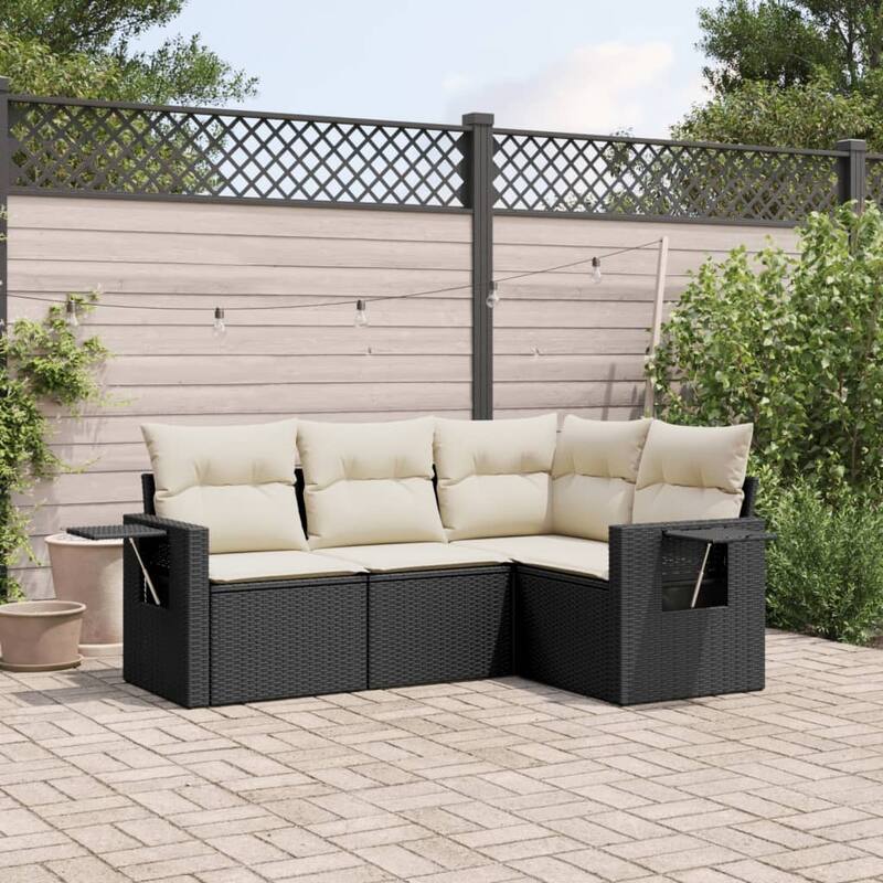 vidaXL Garden Sofa Set Black - Black and cream Medium Without table