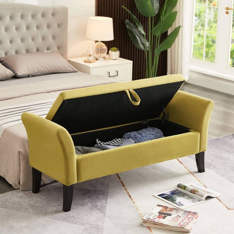 Modern Velvet Storage Accent Bench-51.5" x 18.3" x 22"