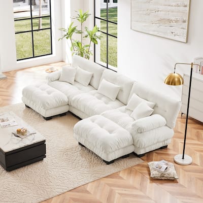 Modular U-shaped Deep Seat Sectional Sofa Couch with 2 Ottomans and Pillows