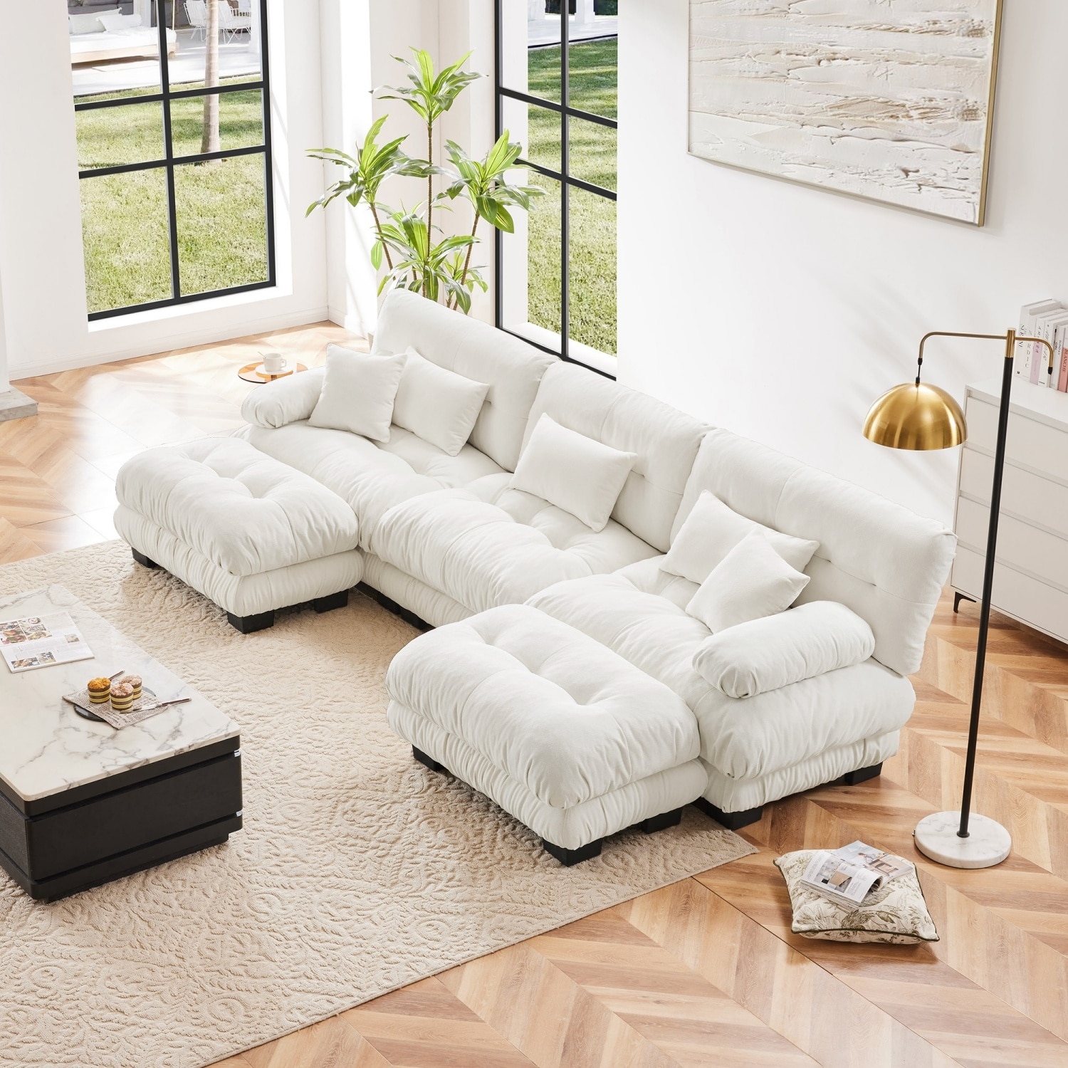 Modular U-shaped Deep Seat Sectional Sofa Couch with 2 Ottomans and Pillows