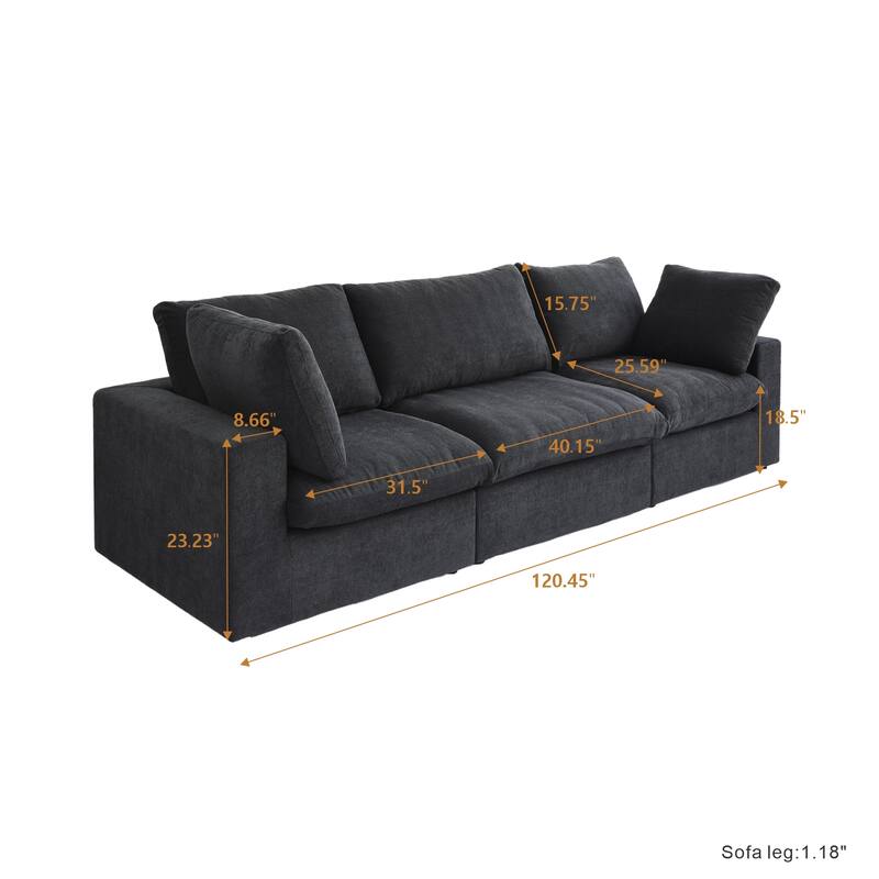 Upholstered Custom Sectional Sofa 3-Seat Couch