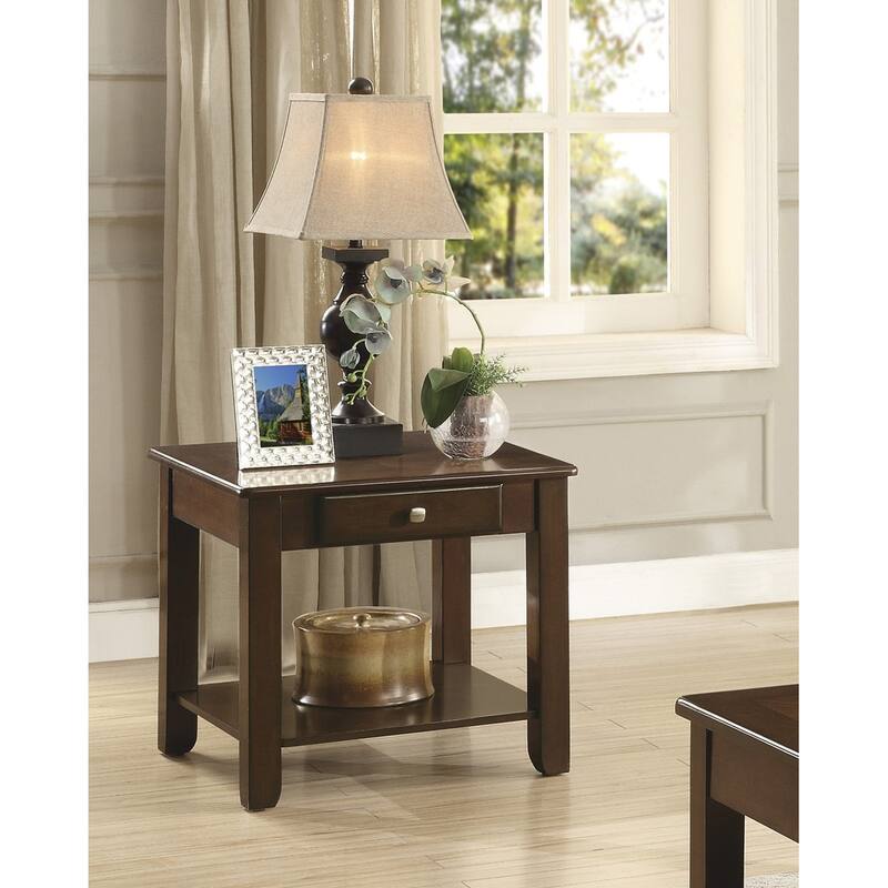 Contemporary End Table with Drawer and Shelf Dark Cherry Finish Wooden Furniture 1pc