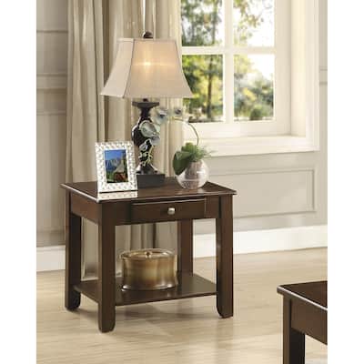 Contemporary End Table with Drawer and Shelf Dark Cherry Finish Wooden Furniture 1pc