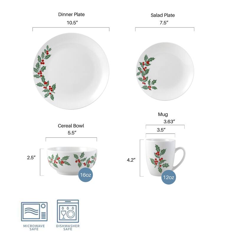 Studio Nova Holiday Cheer 16 Piece Dinnerware Set, Service for 4, Multicolor
