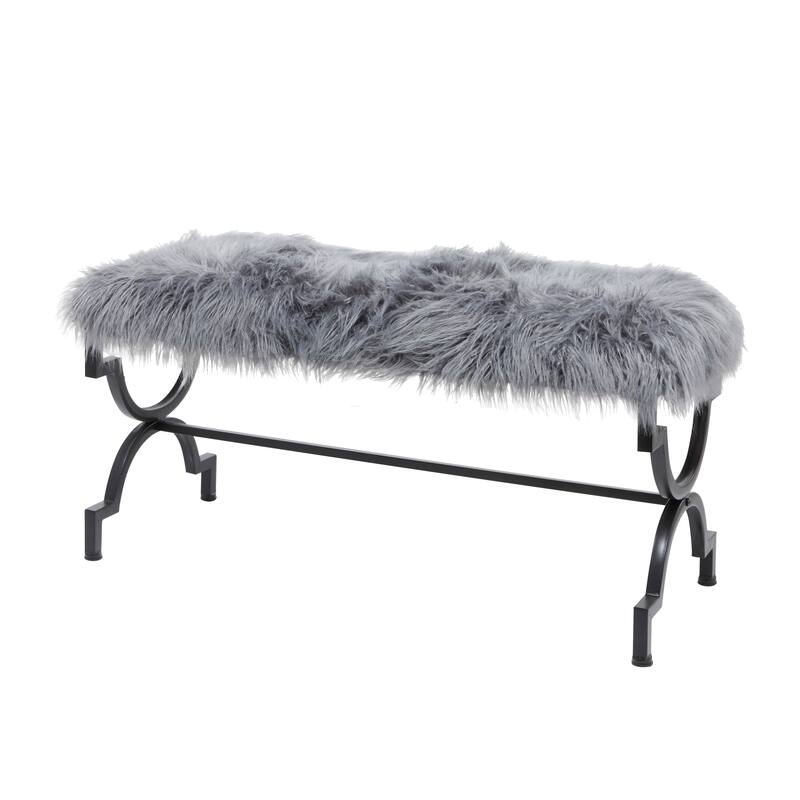 Grey or White Gold Metal Frame Plush Fabric Glam Vanity Bench Stool