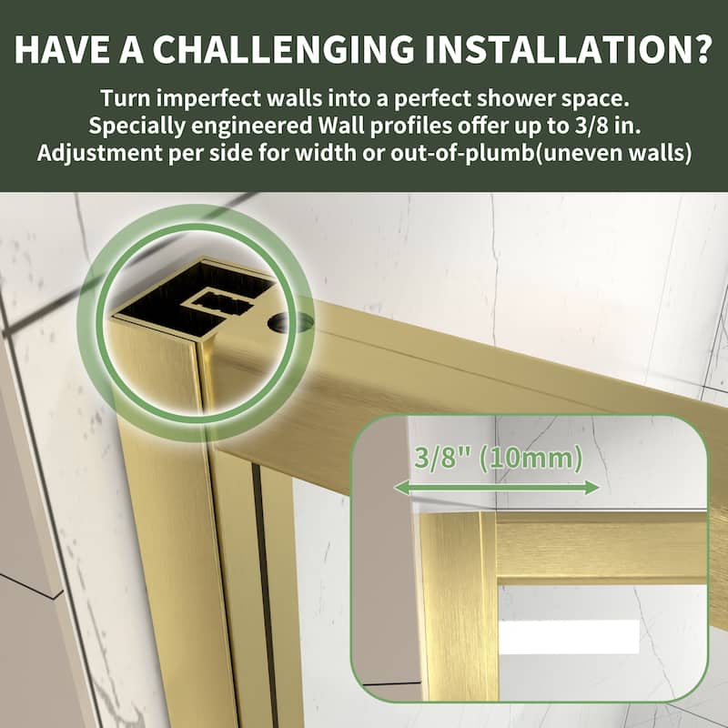 Modland 38-42"x71'' Adjustable Pivot Shower Door - Auto-Lift Hinge, Magnetic Seal, 5 Finishes for Uneven Walls - 42''x 71''