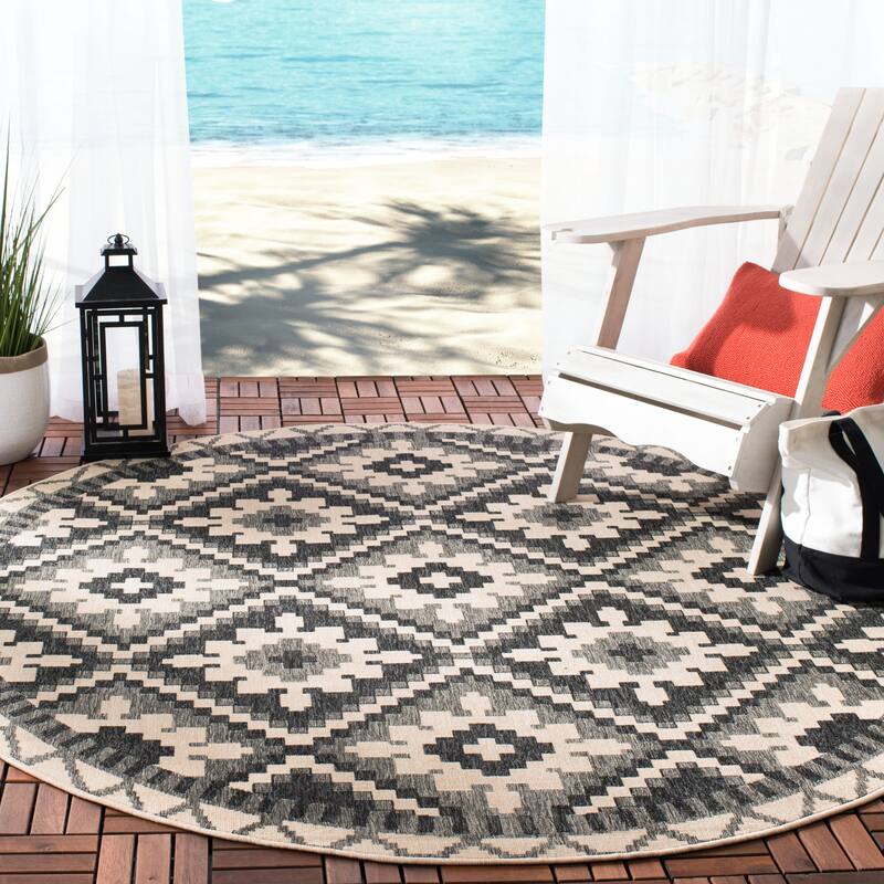 SAFAVIEH Veranda Vitaline Indoor/ Outdoor Waterproof Patio Backyard Rug - 3' Round - Beige/Grey