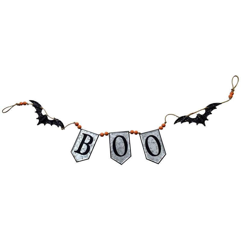 67x7.3"H Iron Boo Banner W/Bats, for Halloween Holiday Decor - Multi