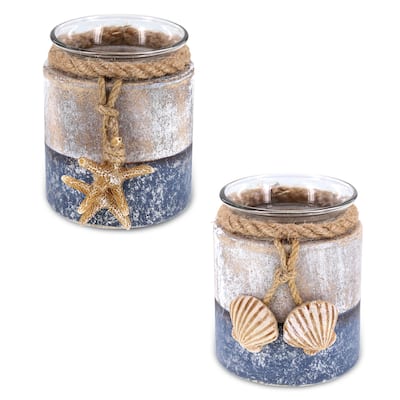 CoTa Global Silver Sea Starfish and Seashell Candle Holders, 2 Pcs Set - 3.2″Lx2.8″Wx2.8″H