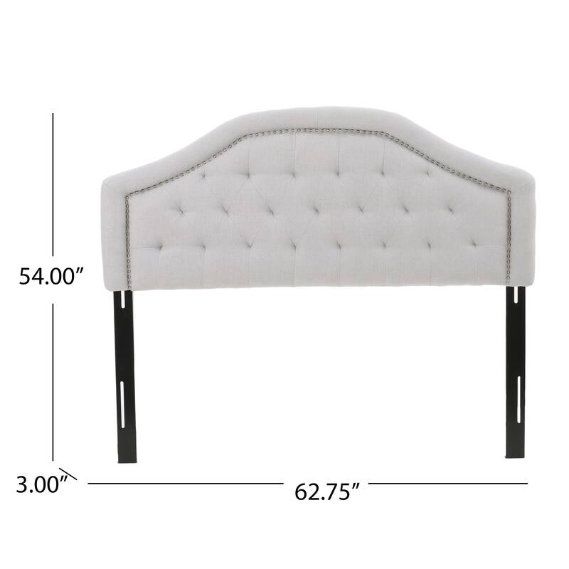 Queen Size Tufted Upholstered Headboard with Nailhead Trim and Adjustable Metal Legs