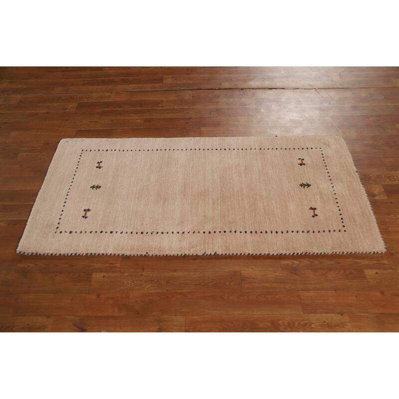 Hand Knotted Oriental 100% Wool Carpet Tribal Animal Pictorial Peach Gabbeh Runner Rug - 4' 8'' X 2' 3''