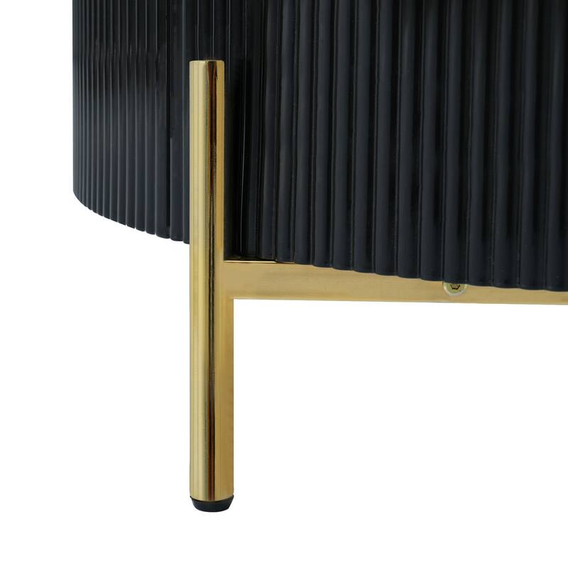 Modern Round Coffee Table with 2 Large Drawers and Golden Legs