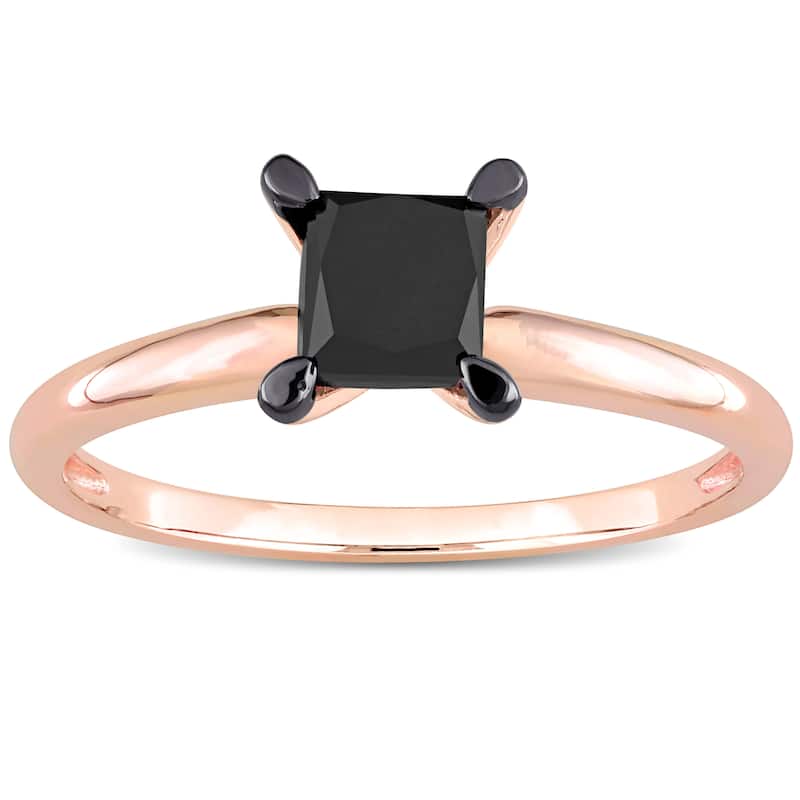 Miadora 1ct TDW Princess-cut Black Diamond Solitaire Engagement Ring in 14k Rose Gold