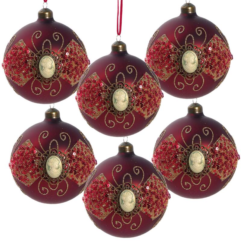 D3.9" Christmas Ball Ornaments, Glass Decorative Hanging Ball Christmas Tree Ornaments for Holiday Decorations, Set of 6