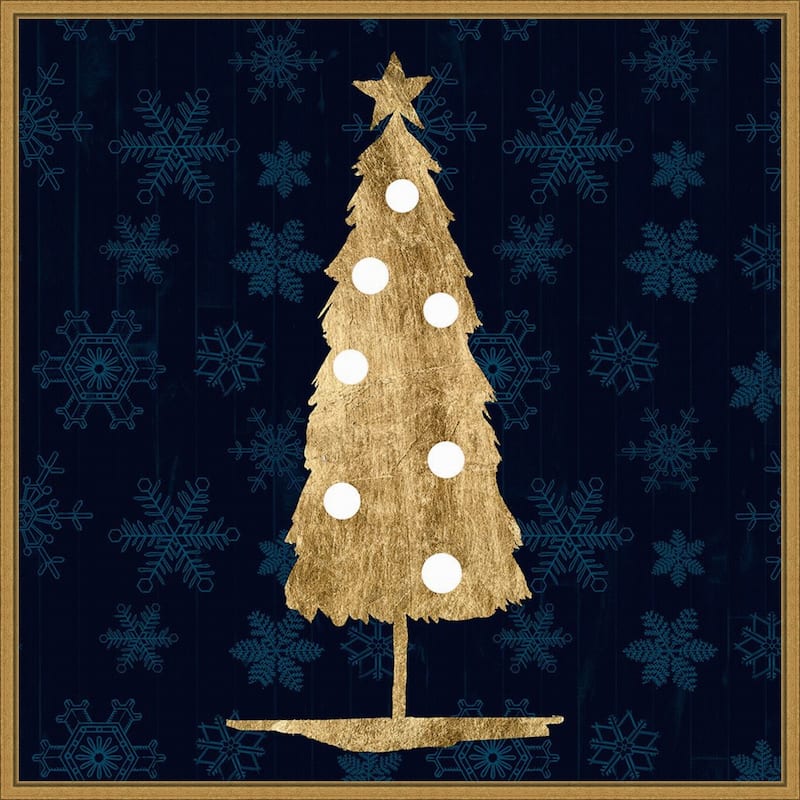 Blue and Tan Sophisticated Christmas II by Grace Popp Framed Canvas Wall Art Print